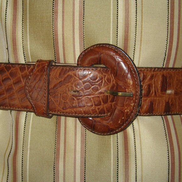 Ginnie Johansen Womens Brown Leather Coverd Buckle 35" Belt Snake Pattern - Picture 2 of 5